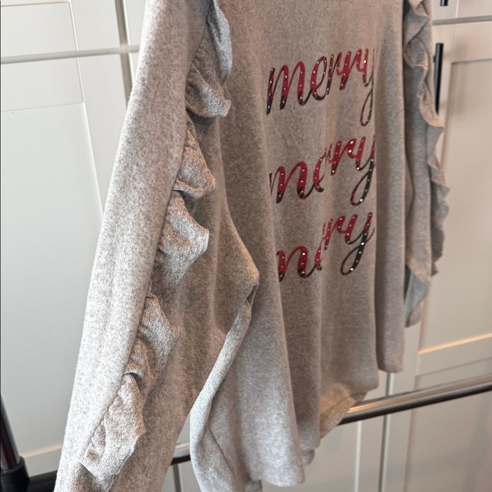 Gray Ruffle Sleeve Sweatshirt - Picture 5 of 7